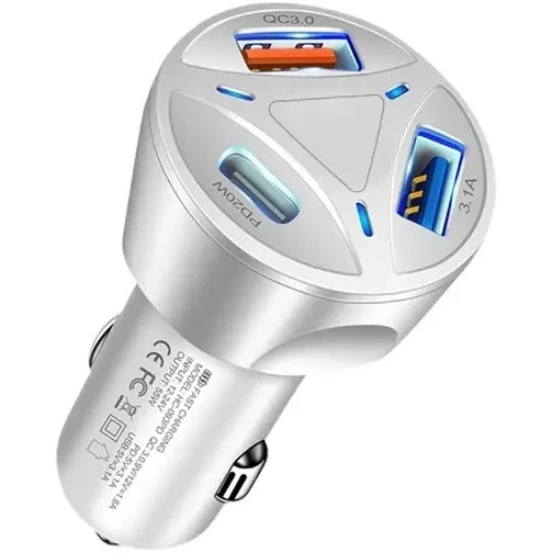 شارژر فندکی ۳ پورت ۵۵ وات فست شارژ QC3 با دو خروجی USB و یک خروجی PD